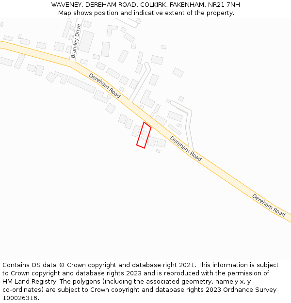 WAVENEY, DEREHAM ROAD, COLKIRK, FAKENHAM, NR21 7NH: Location map and indicative extent of plot