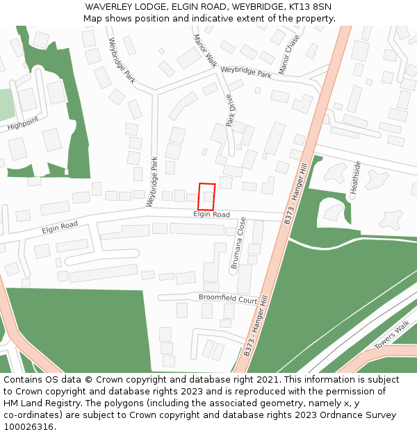 WAVERLEY LODGE, ELGIN ROAD, WEYBRIDGE, KT13 8SN: Location map and indicative extent of plot