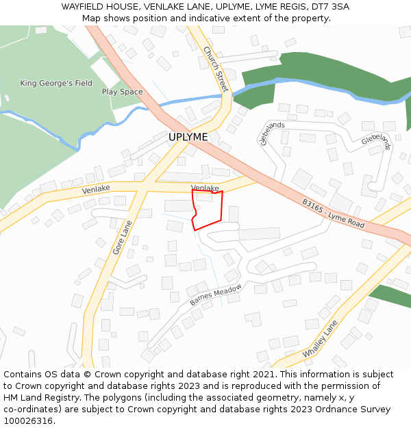 WAYFIELD HOUSE, VENLAKE LANE, UPLYME, LYME REGIS, DT7 3SA: Location map and indicative extent of plot