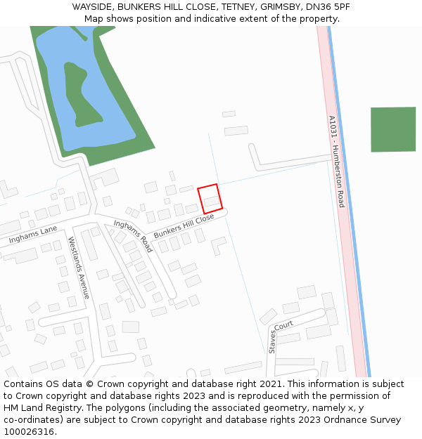 WAYSIDE, BUNKERS HILL CLOSE, TETNEY, GRIMSBY, DN36 5PF: Location map and indicative extent of plot