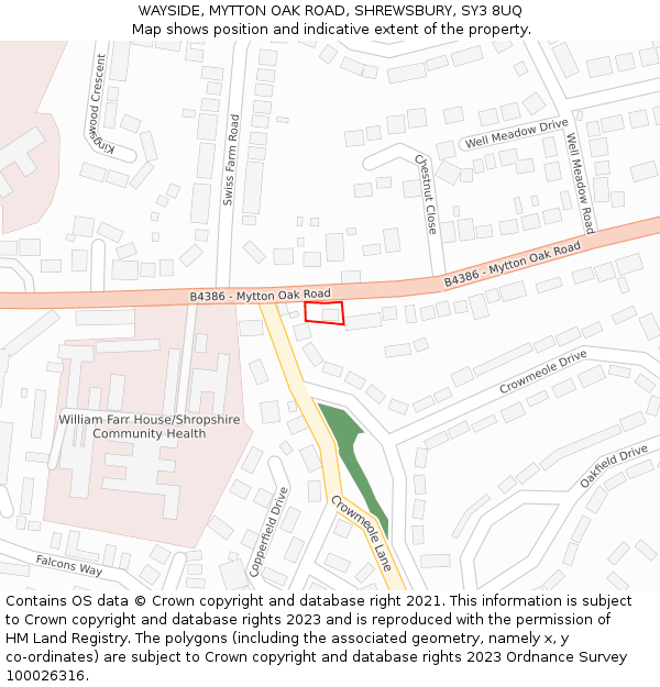 WAYSIDE, MYTTON OAK ROAD, SHREWSBURY, SY3 8UQ: Location map and indicative extent of plot