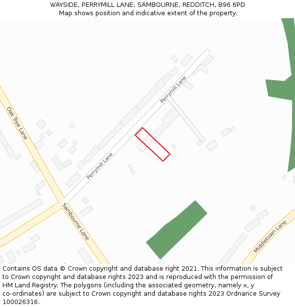 WAYSIDE, PERRYMILL LANE, SAMBOURNE, REDDITCH, B96 6PD: Location map and indicative extent of plot