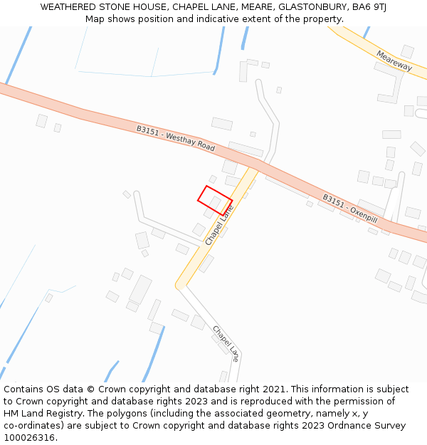 WEATHERED STONE HOUSE, CHAPEL LANE, MEARE, GLASTONBURY, BA6 9TJ: Location map and indicative extent of plot