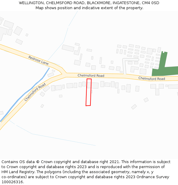 WELLINGTON, CHELMSFORD ROAD, BLACKMORE, INGATESTONE, CM4 0SD: Location map and indicative extent of plot