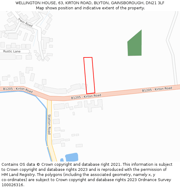 WELLINGTON HOUSE, 63, KIRTON ROAD, BLYTON, GAINSBOROUGH, DN21 3LF: Location map and indicative extent of plot