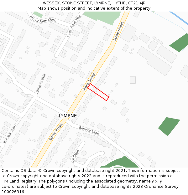 WESSEX, STONE STREET, LYMPNE, HYTHE, CT21 4JP: Location map and indicative extent of plot