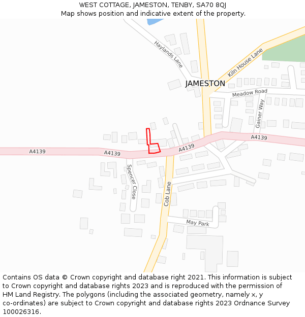 WEST COTTAGE, JAMESTON, TENBY, SA70 8QJ: Location map and indicative extent of plot