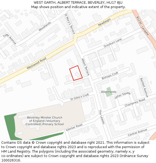 WEST GARTH, ALBERT TERRACE, BEVERLEY, HU17 8JU: Location map and indicative extent of plot