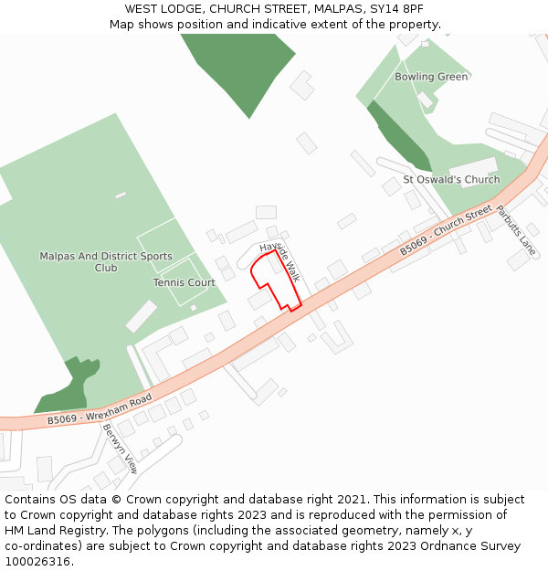 WEST LODGE, CHURCH STREET, MALPAS, SY14 8PF: Location map and indicative extent of plot