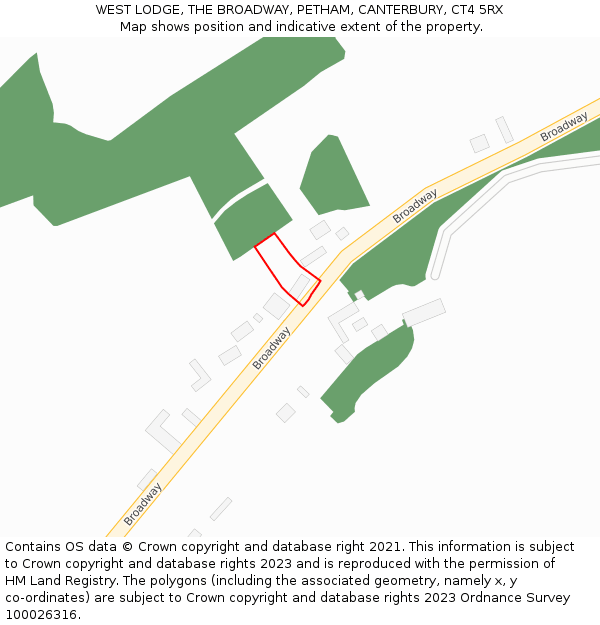 WEST LODGE, THE BROADWAY, PETHAM, CANTERBURY, CT4 5RX: Location map and indicative extent of plot