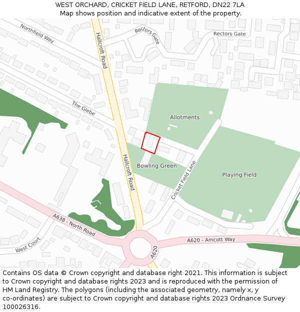 WEST ORCHARD, CRICKET FIELD LANE, RETFORD, DN22 7LA: Location map and indicative extent of plot