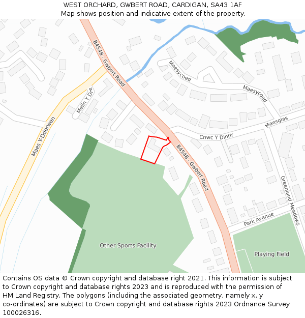 WEST ORCHARD, GWBERT ROAD, CARDIGAN, SA43 1AF: Location map and indicative extent of plot