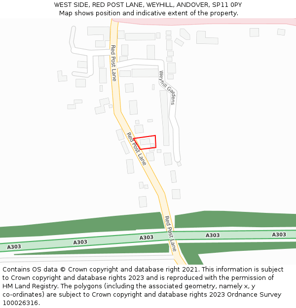 WEST SIDE, RED POST LANE, WEYHILL, ANDOVER, SP11 0PY: Location map and indicative extent of plot