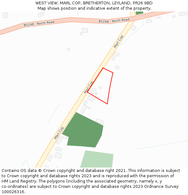 WEST VIEW, MARL COP, BRETHERTON, LEYLAND, PR26 9BD: Location map and indicative extent of plot