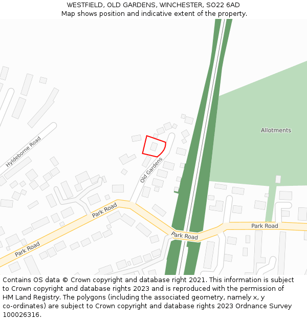 WESTFIELD, OLD GARDENS, WINCHESTER, SO22 6AD: Location map and indicative extent of plot