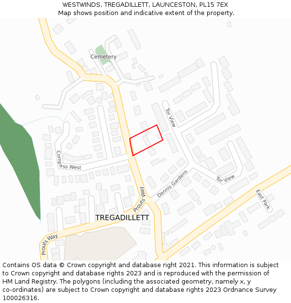 WESTWINDS, TREGADILLETT, LAUNCESTON, PL15 7EX: Location map and indicative extent of plot