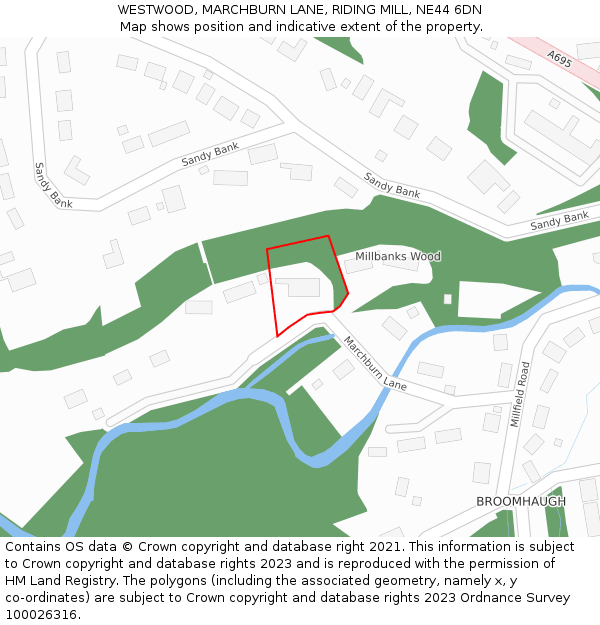 WESTWOOD, MARCHBURN LANE, RIDING MILL, NE44 6DN: Location map and indicative extent of plot