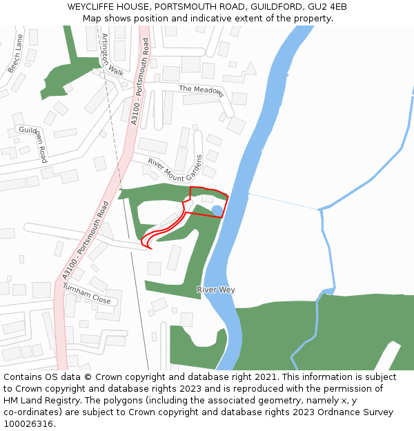 WEYCLIFFE HOUSE, PORTSMOUTH ROAD, GUILDFORD, GU2 4EB: Location map and indicative extent of plot