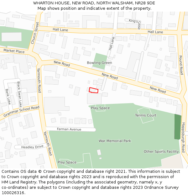 WHARTON HOUSE, NEW ROAD, NORTH WALSHAM, NR28 9DE: Location map and indicative extent of plot