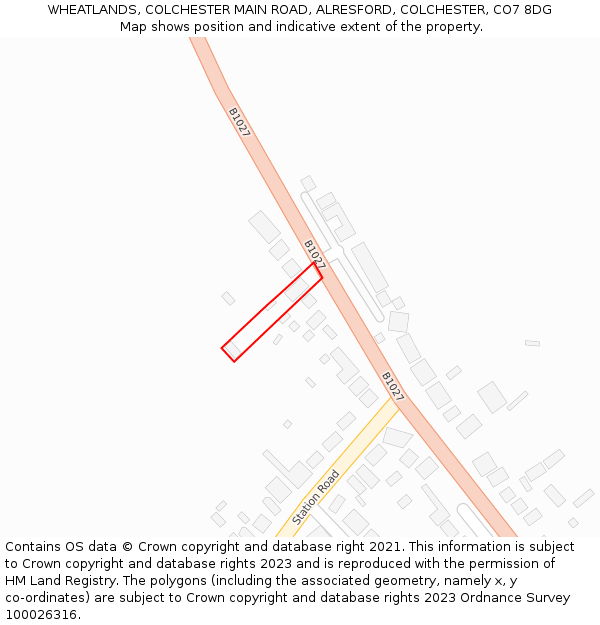 WHEATLANDS, COLCHESTER MAIN ROAD, ALRESFORD, COLCHESTER, CO7 8DG: Location map and indicative extent of plot