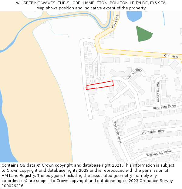 WHISPERING WAVES, THE SHORE, HAMBLETON, POULTON-LE-FYLDE, FY6 9EA: Location map and indicative extent of plot