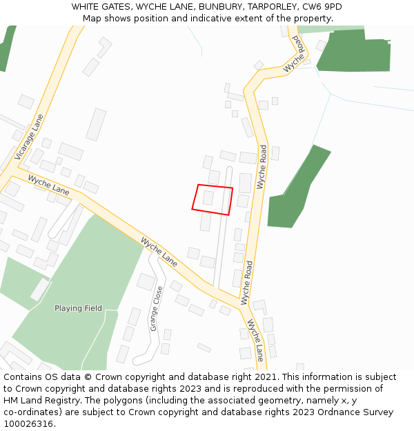 WHITE GATES, WYCHE LANE, BUNBURY, TARPORLEY, CW6 9PD: Location map and indicative extent of plot