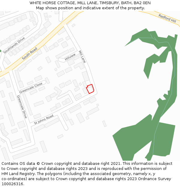 WHITE HORSE COTTAGE, MILL LANE, TIMSBURY, BATH, BA2 0EN: Location map and indicative extent of plot