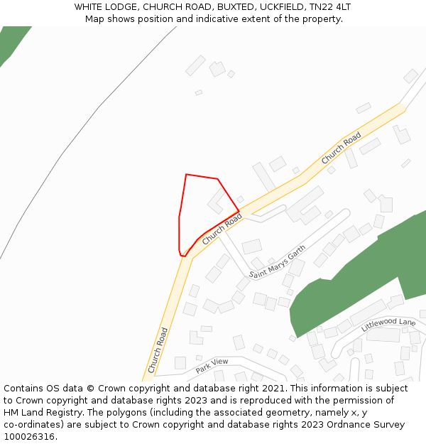 WHITE LODGE, CHURCH ROAD, BUXTED, UCKFIELD, TN22 4LT: Location map and indicative extent of plot