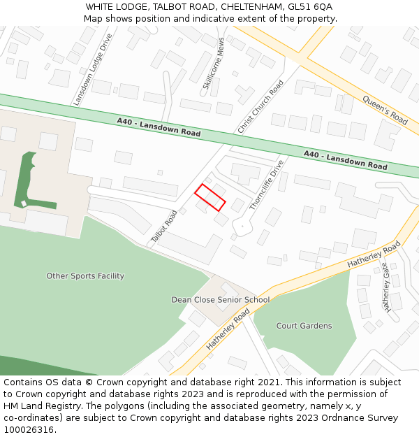 WHITE LODGE, TALBOT ROAD, CHELTENHAM, GL51 6QA: Location map and indicative extent of plot