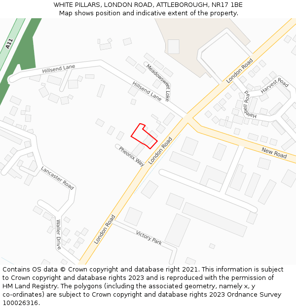 WHITE PILLARS, LONDON ROAD, ATTLEBOROUGH, NR17 1BE: Location map and indicative extent of plot