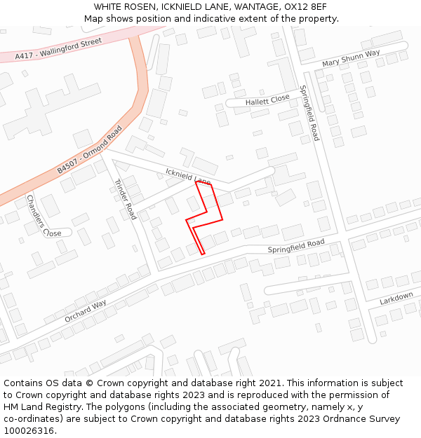 WHITE ROSEN, ICKNIELD LANE, WANTAGE, OX12 8EF: Location map and indicative extent of plot