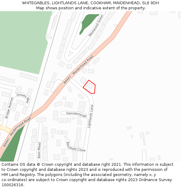 WHITEGABLES, LIGHTLANDS LANE, COOKHAM, MAIDENHEAD, SL6 9DH: Location map and indicative extent of plot