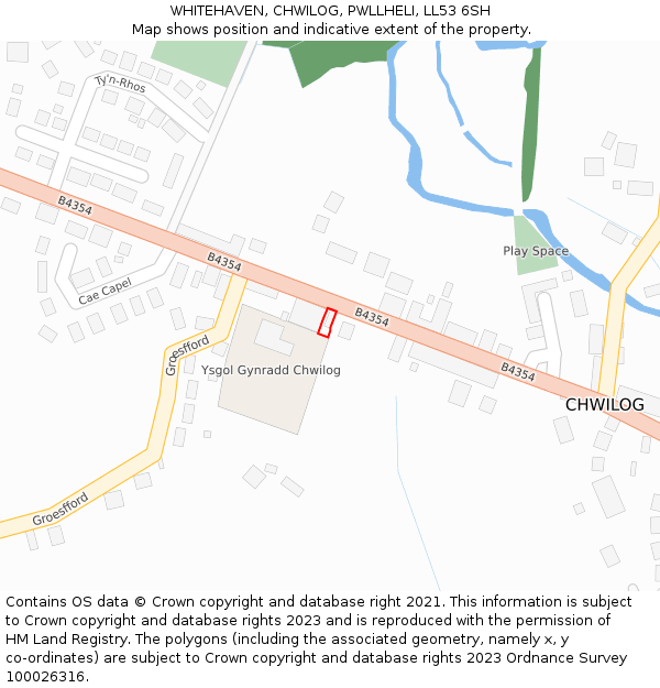 WHITEHAVEN, CHWILOG, PWLLHELI, LL53 6SH: Location map and indicative extent of plot