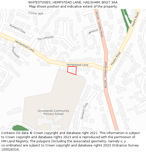 WHITESTONES, HEMPSTEAD LANE, HAILSHAM, BN27 3AA: Location map and indicative extent of plot