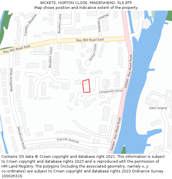 WICKETS, HORTON CLOSE, MAIDENHEAD, SL6 8TP: Location map and indicative extent of plot