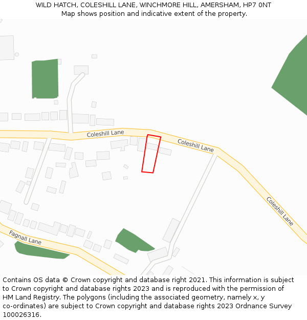 WILD HATCH, COLESHILL LANE, WINCHMORE HILL, AMERSHAM, HP7 0NT: Location map and indicative extent of plot