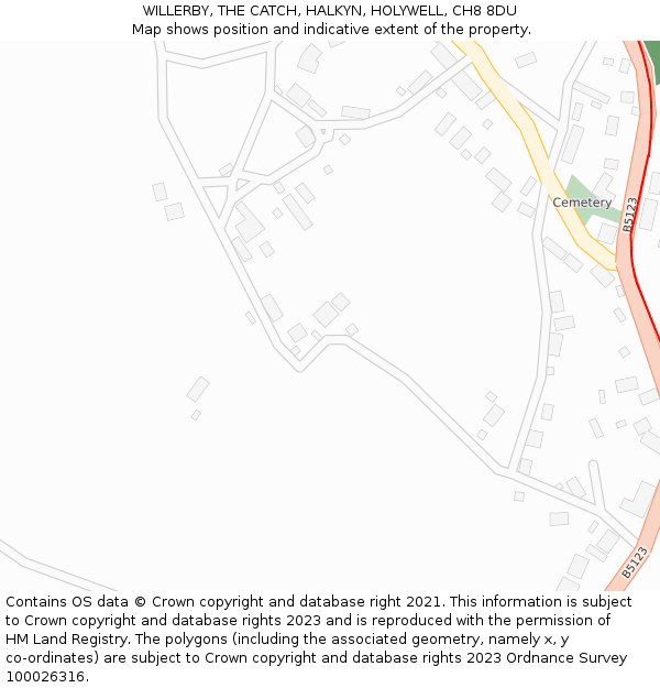 WILLERBY, THE CATCH, HALKYN, HOLYWELL, CH8 8DU: Location map and indicative extent of plot