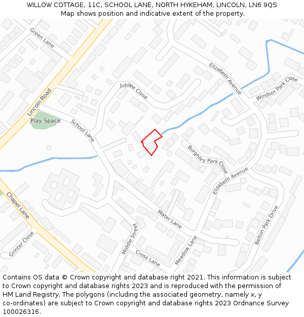 WILLOW COTTAGE, 11C, SCHOOL LANE, NORTH HYKEHAM, LINCOLN, LN6 9QS: Location map and indicative extent of plot