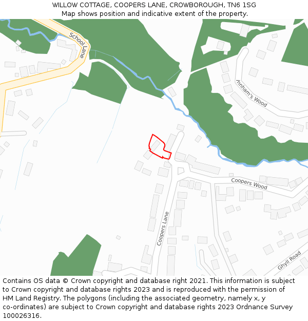 WILLOW COTTAGE, COOPERS LANE, CROWBOROUGH, TN6 1SG: Location map and indicative extent of plot