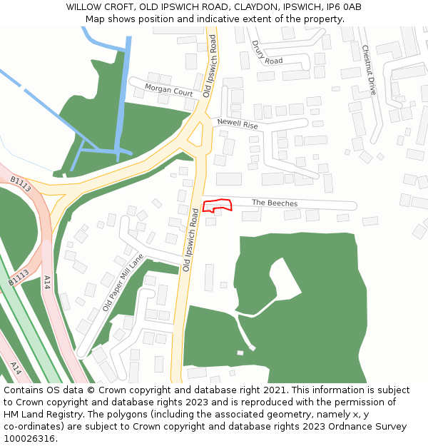 WILLOW CROFT, OLD IPSWICH ROAD, CLAYDON, IPSWICH, IP6 0AB: Location map and indicative extent of plot