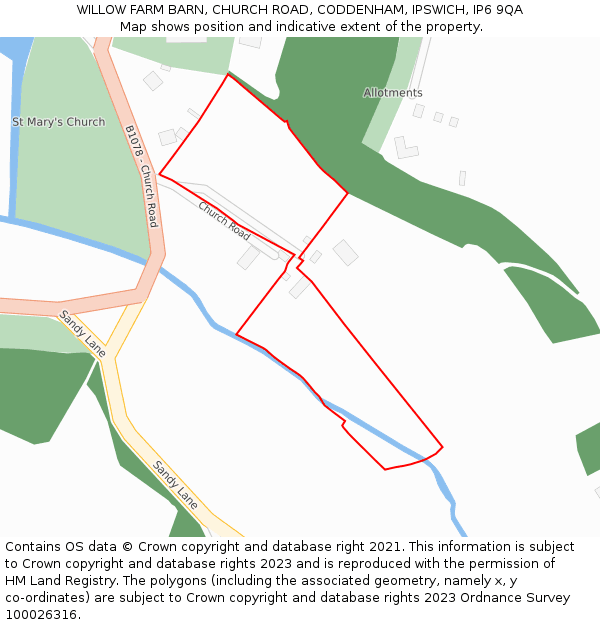 WILLOW FARM BARN, CHURCH ROAD, CODDENHAM, IPSWICH, IP6 9QA: Location map and indicative extent of plot