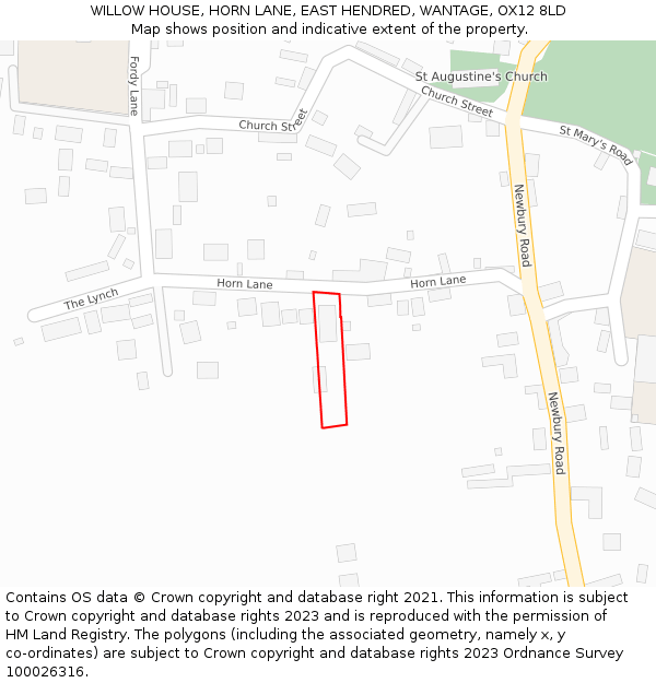 WILLOW HOUSE, HORN LANE, EAST HENDRED, WANTAGE, OX12 8LD: Location map and indicative extent of plot