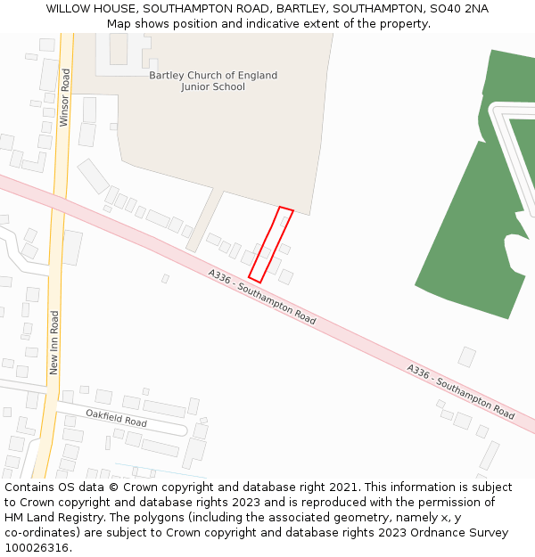 WILLOW HOUSE, SOUTHAMPTON ROAD, BARTLEY, SOUTHAMPTON, SO40 2NA: Location map and indicative extent of plot