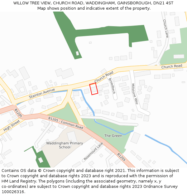 WILLOW TREE VIEW, CHURCH ROAD, WADDINGHAM, GAINSBOROUGH, DN21 4ST: Location map and indicative extent of plot