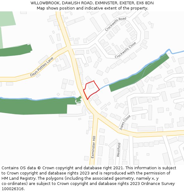 WILLOWBROOK, DAWLISH ROAD, EXMINSTER, EXETER, EX6 8DN: Location map and indicative extent of plot