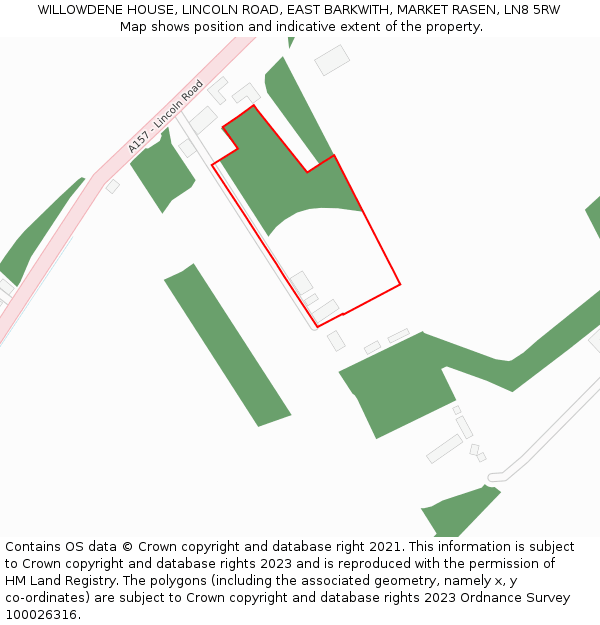 WILLOWDENE HOUSE, LINCOLN ROAD, EAST BARKWITH, MARKET RASEN, LN8 5RW: Location map and indicative extent of plot