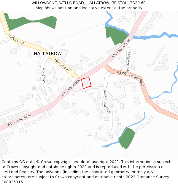 WILLOWDENE, WELLS ROAD, HALLATROW, BRISTOL, BS39 6EJ: Location map and indicative extent of plot