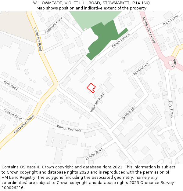 WILLOWMEADE, VIOLET HILL ROAD, STOWMARKET, IP14 1NQ: Location map and indicative extent of plot