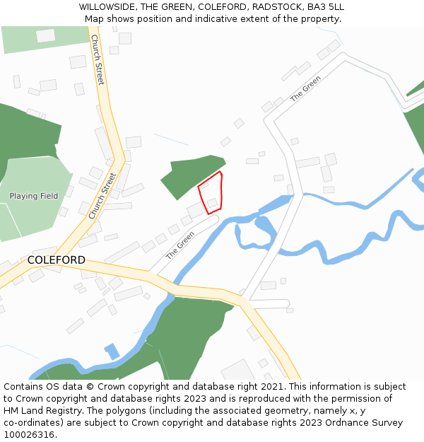 WILLOWSIDE, THE GREEN, COLEFORD, RADSTOCK, BA3 5LL: Location map and indicative extent of plot