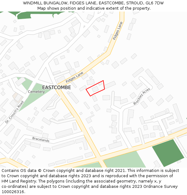 WINDMILL BUNGALOW, FIDGES LANE, EASTCOMBE, STROUD, GL6 7DW: Location map and indicative extent of plot